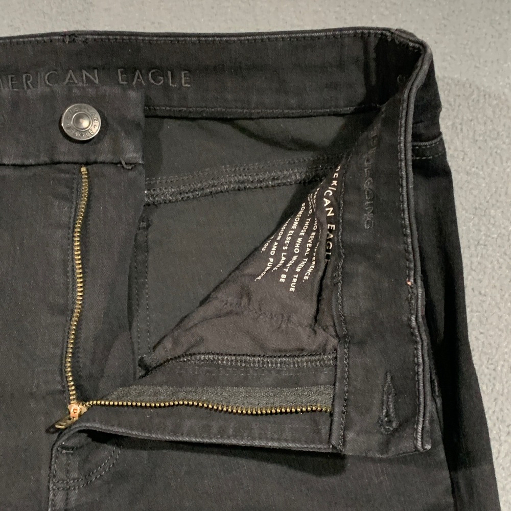 American Eagle Dream Jean Jegging Women 8 Black Ripped Knee Distressed High Rise - Picture 2 of 10